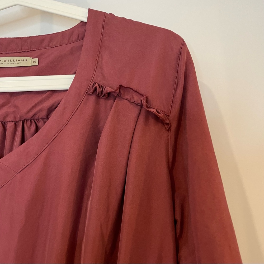R.M. Williams 100% silk mini dress elastic waist maroon ladies size 10 - Picture 4 of 8